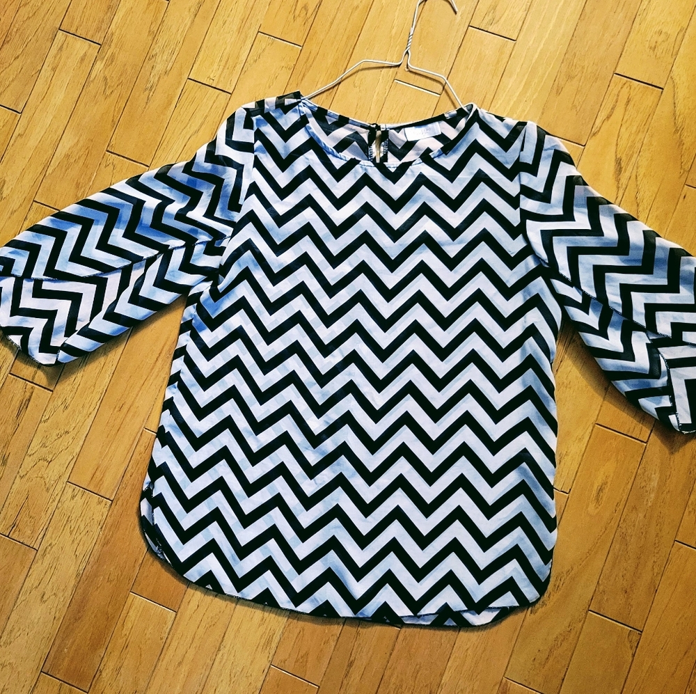Sheer black and white chevron top